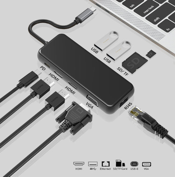 Tarjeta Adaptadora 9 en 1 HDMI Dual + VGA + Red Gigabit