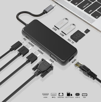 Tarjeta Adaptadora 9 en 1 HDMI Dual + VGA + Red Gigabit