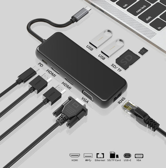 Tarjeta Adaptadora 9 en 1 HDMI Dual + VGA + Red Gigabit
