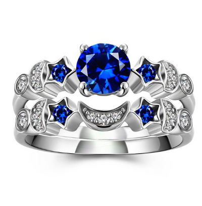 Anillo de Luna Azul Compromiso - Diseño Europeo Piedra Gema Incrustada
