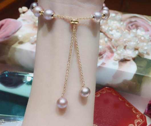 Pulsera Ajustable de Perlas de Agua Dulce Púrpura - Image 3