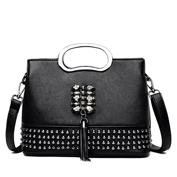 Bolso de Hombro Portátil con Remaches y Borla Trendy