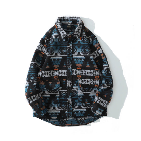 Camisa Acolchada Estilo Retro Japonés con Flores y Lana