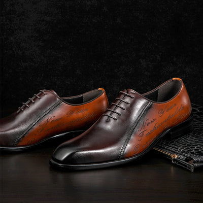 Zapatos Oxford de Cuero Genuino Talla Grande Hombre Punta Cuadrada Bicolor - Image 3