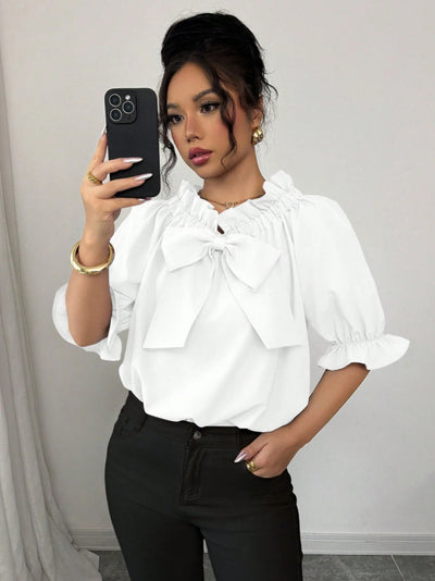 Blusa Cuello Barco con Volantes y Detalle de Moño - Image 8