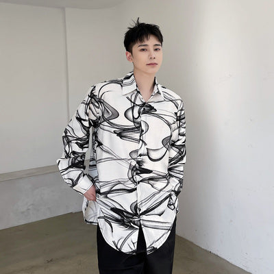 Camisa Hombre Estilo Tendencia con Estampado de Tinta en Algodón y Lino - Image 2