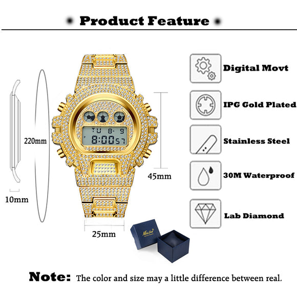 Reloj para Hombre de Diamantes Completos Resistente al Agua