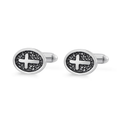 Gemelos Ovalados con Cruz de Acero Inoxidable Plateado para Hombre - Image 8