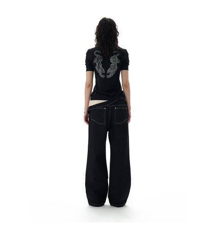 Pantalones Estampados de Algodón Negro con Cintura Ajustable - Image 13
