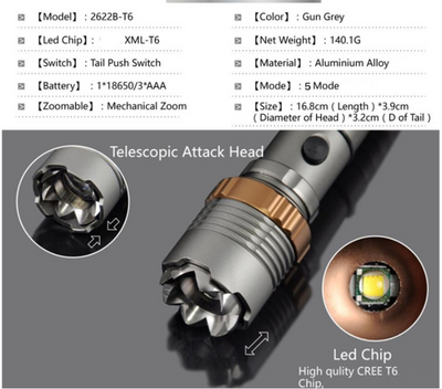 Linterna LED Táctica T6 de Aluminio con Enfoque Rotativo - Image 8