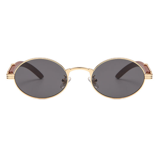 Gafas de Sol Retro Marco Redondo Pequeño con Textura Madera - Image 2