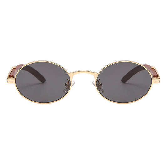 Gafas de Sol Retro Marco Redondo Pequeño con Textura Madera - Image 2