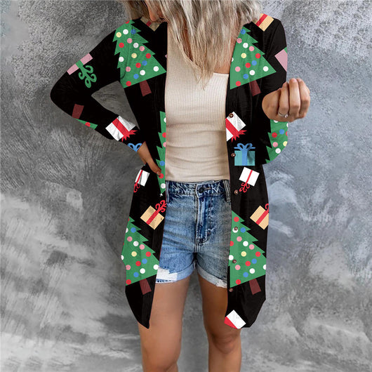 Cardigan Largo con Estampado Navideño y Botones - Image 22