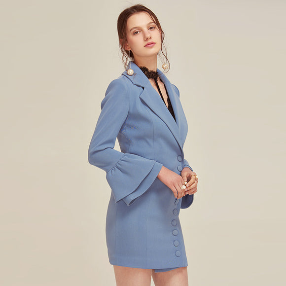 Vestido Ejecutivo Slim Fit con Mangas Acampanadas para Reuniones Profesionales