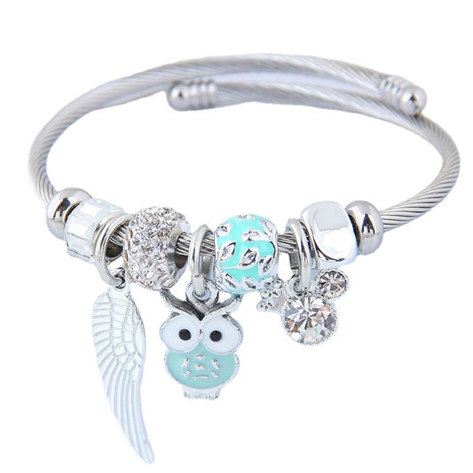 Pulsera de Acero Inoxidable con Dije Ángel de Alas de Cuentas