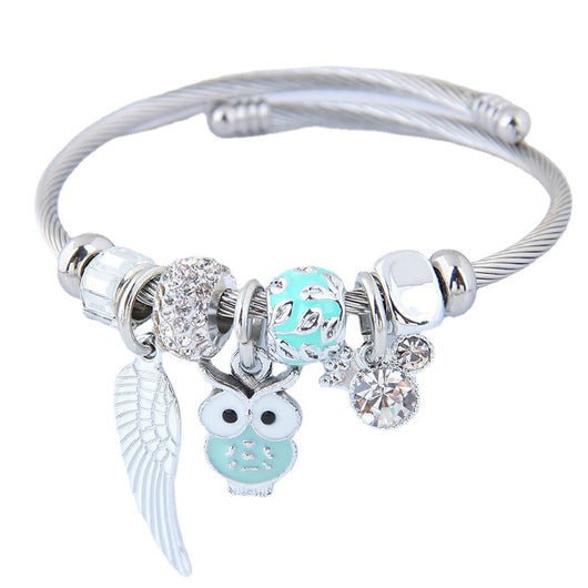 Pulsera de Acero Inoxidable con Dije Ángel de Alas de Cuentas