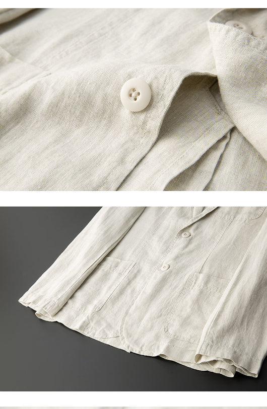 Traje de Lino Liso para Hombre - Primavera y Verano - Image 12