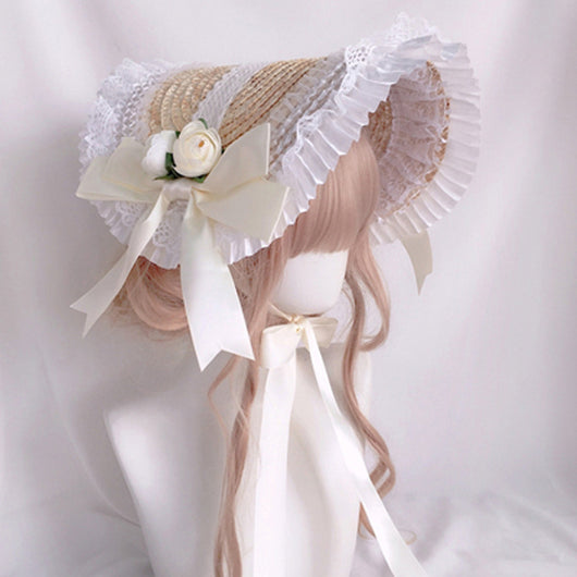 Sombrero Lolita Artesanal Estilo Pastoral de Paja para Mujer - Image 11
