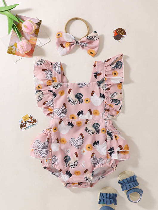 Vestido Infantil Pollo Cartoon con Mangas Volantes - Image 31