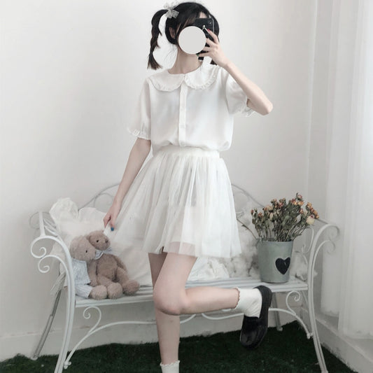 Blusa Lolita Japonesa Soft Girl de Verano con Mangas Abullonadas