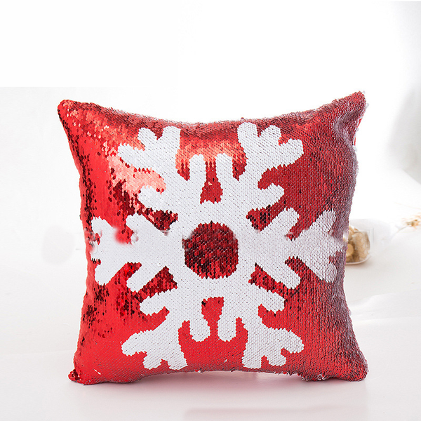 Funda de Almohada Navideña con Lentejuelas Reversibles Roja