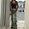 Pantalones Cargo Acampanados Desgastados Multi-bolsillos