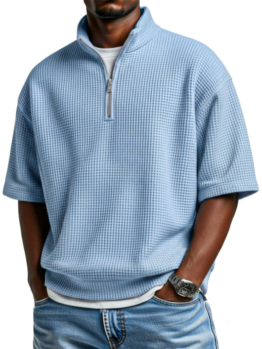 Polo Camiseta Manga Corta Waffle-Knit con Cierre de Medio Zipper para Hombre - Image 6