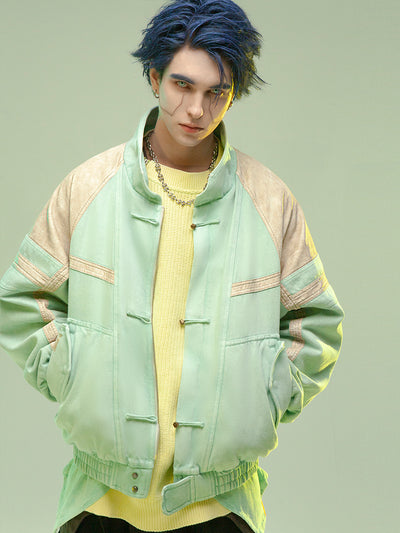 Chaqueta Corta de Piel Patchwork Estilo Chino Lavada y Reforzada - Image 6
