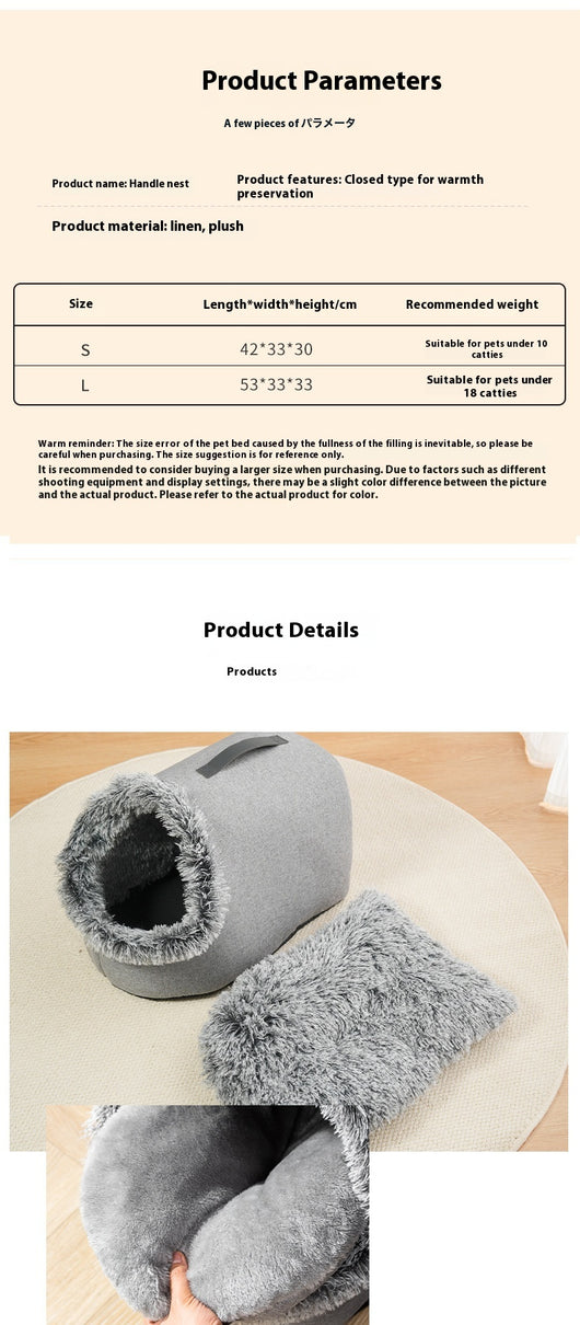 Nido Térmico Portátil para Mascotas - Cama Acolchada Cerrada y Cálida - Image 10