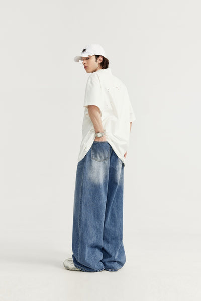 Pantalones Vaqueros Rectos Talla Alta para Hombre - Corte Ancho Lavado - Image 16