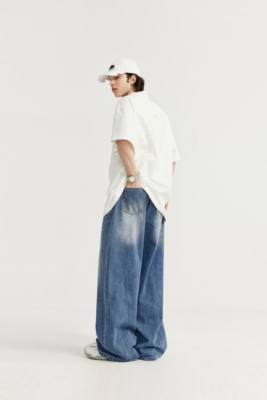 Pantalones Vaqueros Rectos Talla Alta para Hombre - Corte Ancho Lavado - Image 16