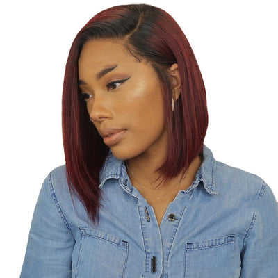 Peluca Corta Burgundy con Raya Lateral y Cabello Liso - Image 9