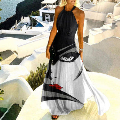Vestido Largo Plisado con Estampado y Cuello Fruncido para Mujer - Image 9
