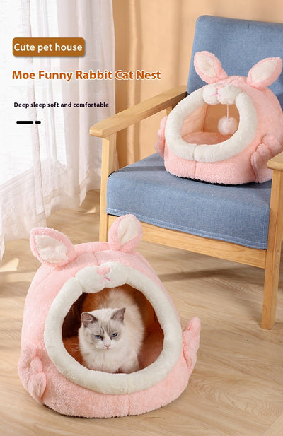 Cama Gatito Cerrada Rosa Conejo Gritón - Casa para Gatos Otoño Invierno - Image 10