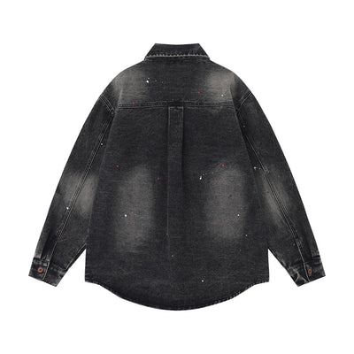 Camisa Denim Oversized con Bolsillos Bordados y Detalles Splash Ink - Image 15