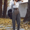 Pantalones de Lana a Rayas Retro Cintura Alta Slim Fit