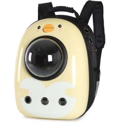 Black and white penguin-shaped pet carrier backpack with a transparent bubble window and ventilation holes. - Image 45