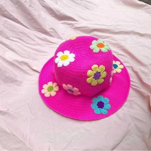 Sombrero Pescador Tejido con Flores para Mujer - Estilo Japonés Versátil - Image 3