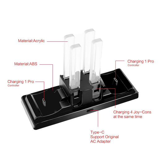 Black charging station for Nintendo Switch, capable of charging 4 Joy-Cons and 2 Pro controllers simultaneously. - Image 9
