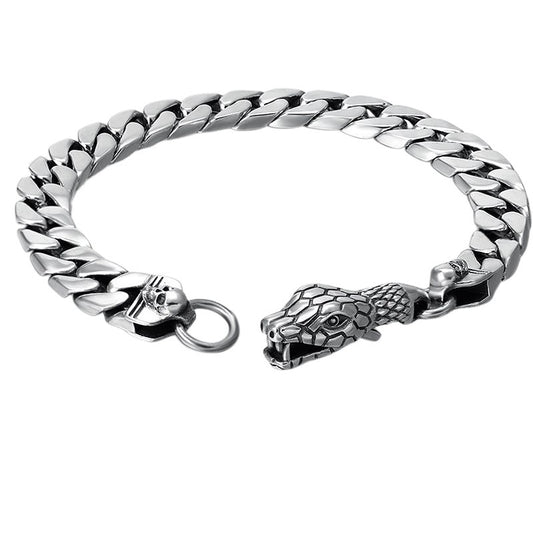 Pulsera de Plata Tailandesa con Cierre de Cabeza de Serpiente - Diseño Ligero