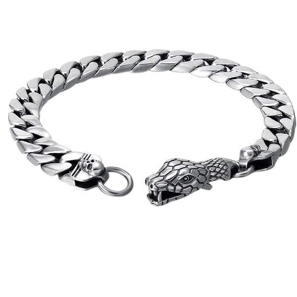 Pulsera de Plata Tailandesa con Cierre de Cabeza de Serpiente - Diseño Ligero