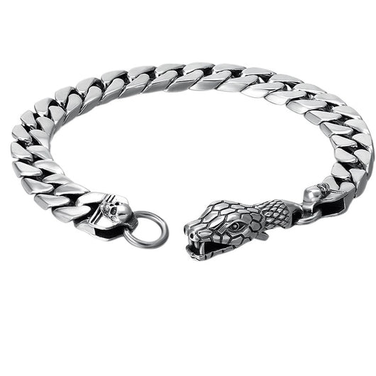 Pulsera de Plata Tailandesa con Cierre de Cabeza de Serpiente - Diseño Ligero