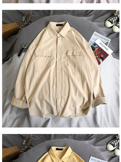 Camisa Manga Larga Suelta Hombre - Colores Sólidos Versátil - Image 8