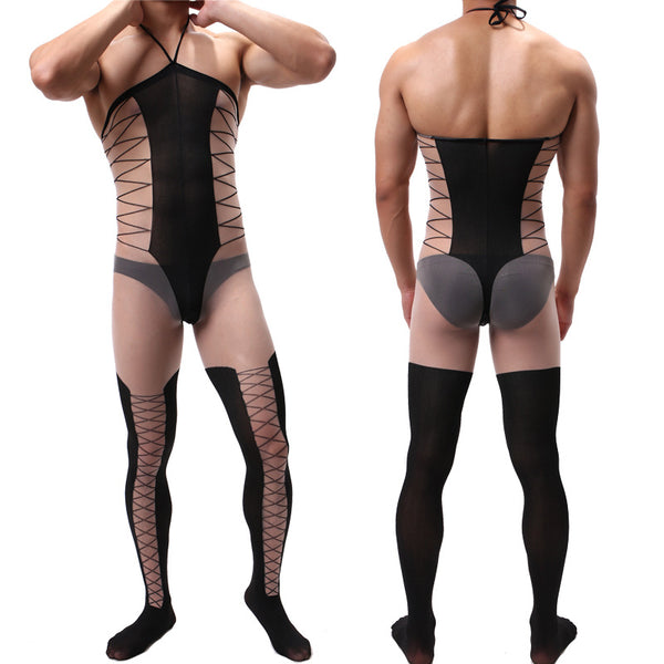 Medias Jacquard Transparentes con Tirante Único Efecto Seda