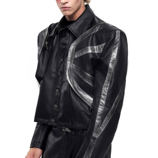 Chaqueta de Cuero Negra Estilo Vintage Desgastado - Image 2