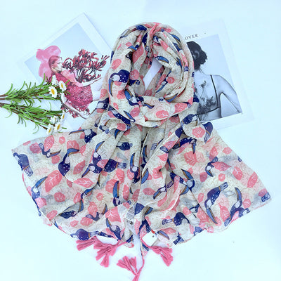 Pañuelo de Algodón con Estampado de Aves