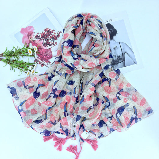 Pañuelo de Algodón con Estampado de Aves