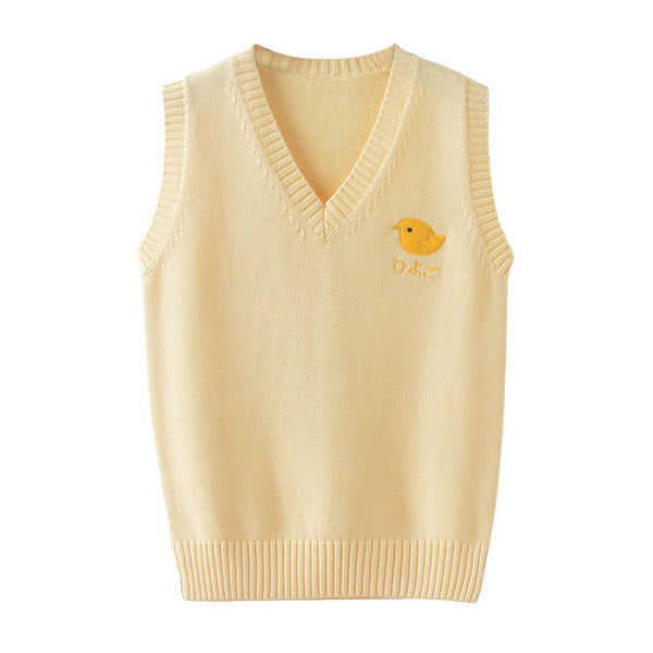 Chaleco Tejido Amarillo con Bordado de Pollito - Estilo Versátil para Niña