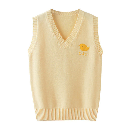 Chaleco Tejido Amarillo con Bordado de Pollito - Estilo Versátil para Niña