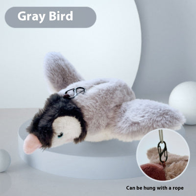 Brown plush bird pet toy with a hook for hanging, featuring a realistic design and bite-resistant material. - Image 3